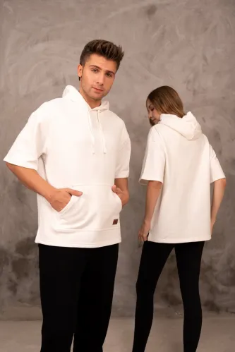 Kısa Kollu Hoodie (Ecru)